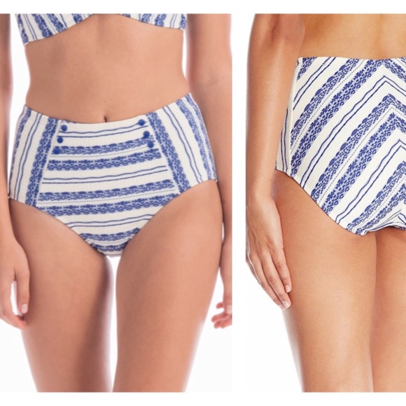 Robin Piccone White & Blue High Waist Bikini Bottoms - Picture 2 of 4